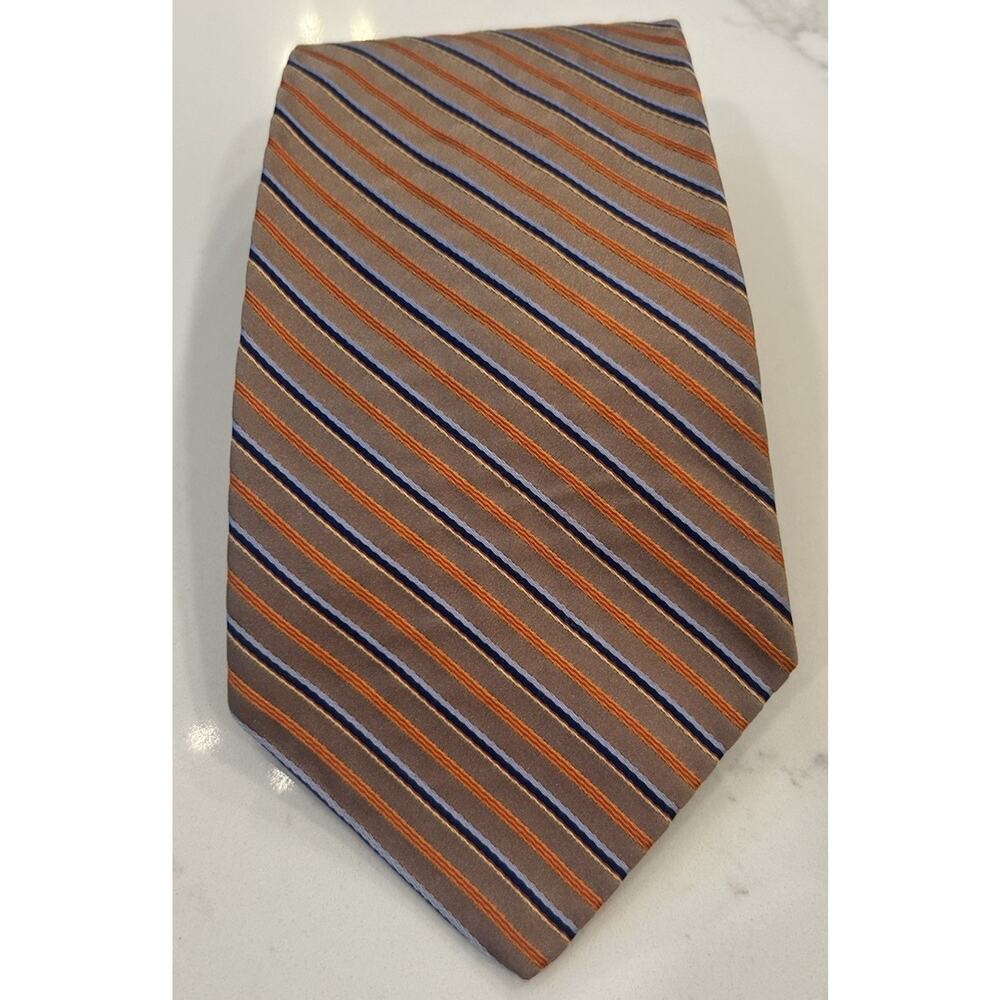Murano Extra Long Mens Silk Tie Orange Blue Striped Diagonal 3.75” Business USA
